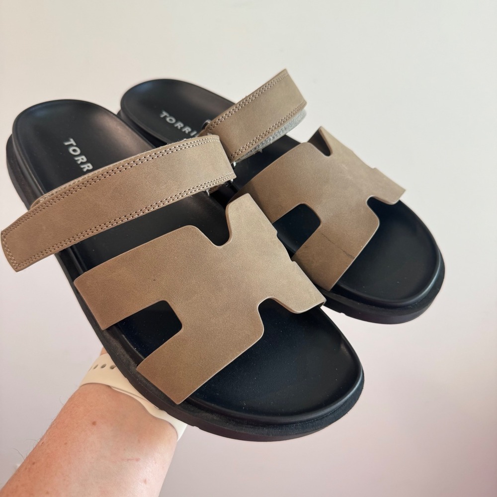 Torrid‎ Women Taupe H-Strap Slide Sandals Hook Loop Ankle Strap 9.5WW